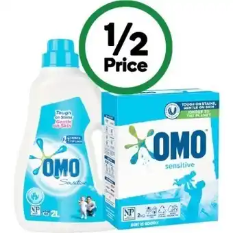 Woolworths Omo active & sensitive laundry liquid or powder 2 kg or 2 litre offer