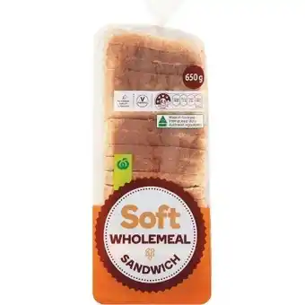 Woolworths Woolworths soft wholemeal bread loaf 650g offer