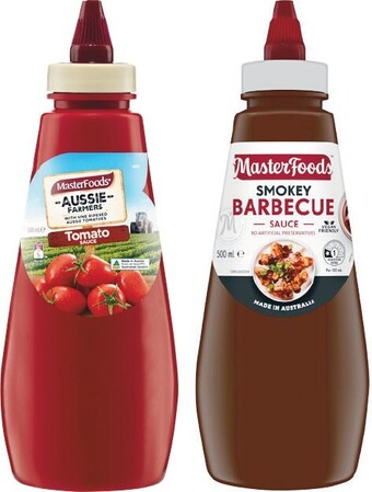 Woolworths Masterfoods aussie farmers, smokey barbecue or hidden veg sauce 500ml offer