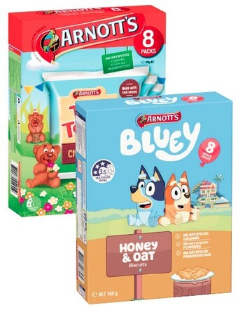 Coles Arnott's multipack bluey or tiny teddy biscuits 168g-200g offer