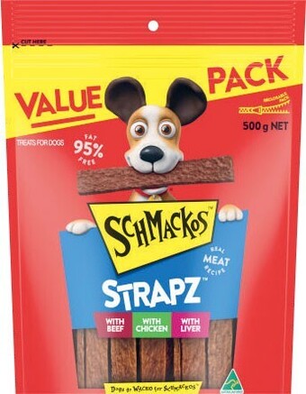Coles Schmackos dog treats 500g offer