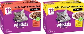 Coles Whiskas favourites cat food 12x85g offer