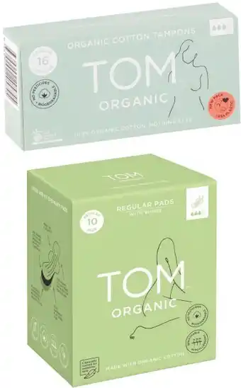 Coles Tom organic regular or super pads 10 pack, liners 26 pack or tampons 16 pack offer