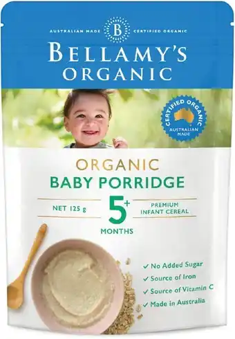 Coles Bellamy’s organic baby porridge 5m+ 125g offer