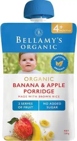 Coles Bellamy’s organic banana & apple porridge 4m+ 20g offer