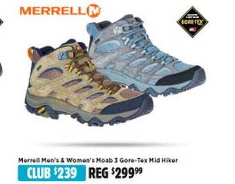 Anaconda Merrell men's & women's moab 3 gore-tex mid hiker offer
