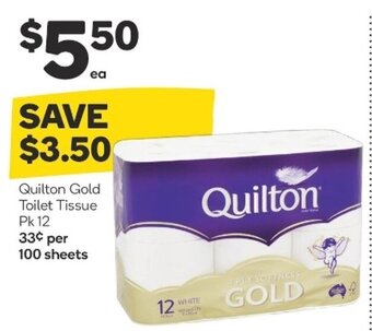Woolworths Quilton Gold Toilet Tissue Pk 12 offer