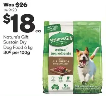 Woolworths Nature's Gift Sustain Dry Dog Food 6kg offer