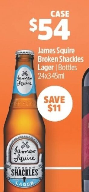 Woolworths James Squire Broken Shackles Lager 24x345ml offer