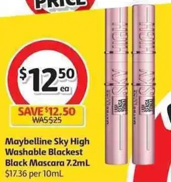 Coles Maybelline Sky High Washable Blackest Black Mascara 7.2ml offer