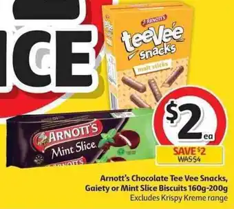 Coles Arnott's Chocolate Tee Vee Snacks, Gaiety or Mint Slice Biscuits 160g-200g offer