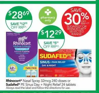 Terry White Rhinocort nasal spray or sudafed pe sinus day + night relief offer