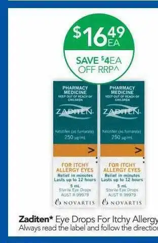 Terry White Zaditen eye drops for itchy allergy offer