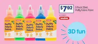 Officeworks Kadink 5 pack 22ml puffy fabric paint offer