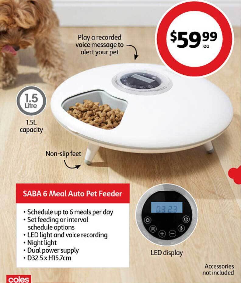 Saba 6 meal auto pet feeder offer at Coles
