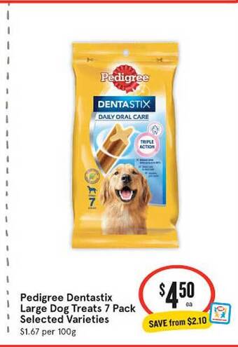 IGA Pedigree dentastix large dog treats 7 pack offer