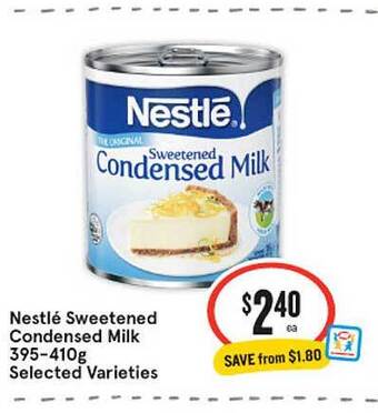 IGA Nestle sweetened condensed milk 395-410g offer