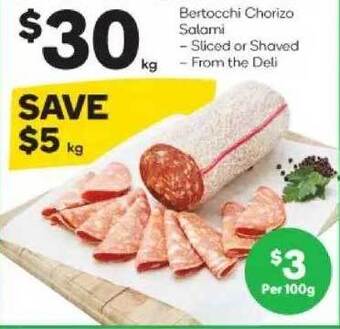 Woolworths Bertocchi chorizo salami offer