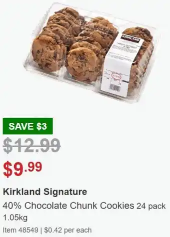 Costco Kirkland Signature 40% Chocolate Chunk Cookies 24 Pack 1.05Kg offer