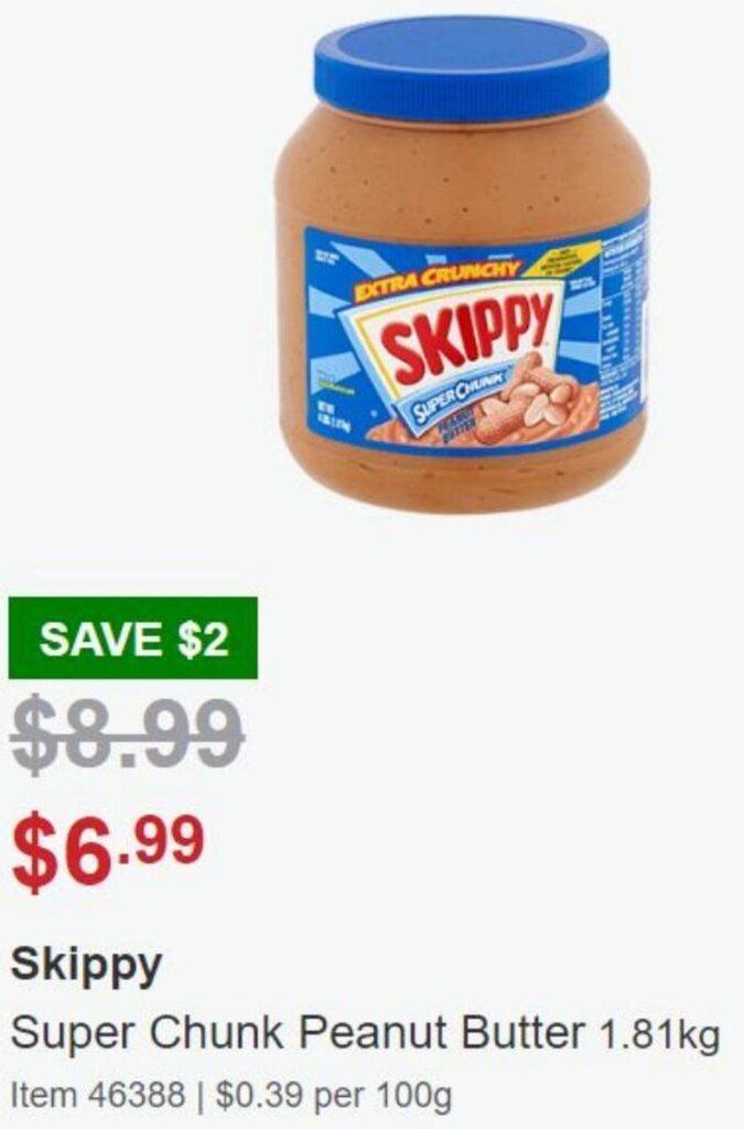 Skippy Super Chunk Peanut Butter 1.81Kg offer at Costco
