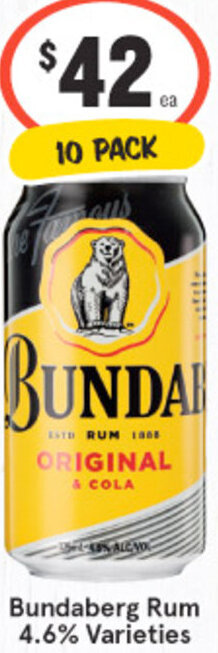 IGA Liquor Bundaberg Rum 4.6% Varieties offer
