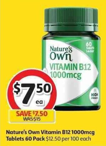Coles Nature's Own Vitamin B12 1000mcg Tablets 60 Pack offer