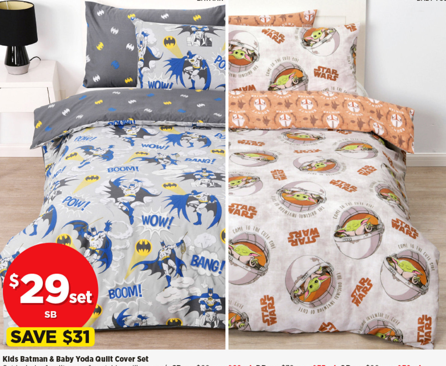Kids Batman & Baby Yoda Quilt Cover Set offer at Spotlight