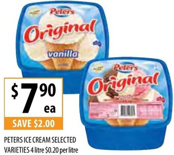 Supabarn Peters Ice Cream Selected Varieties 4 Litre offer