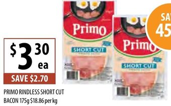 Supabarn Primo Rindless Short Cut Bacon 175g offer
