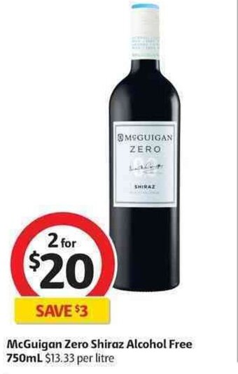 Coles McGuigan Zero Shiraz Alcohol Free 750ml offer