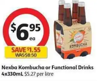 Coles Nexba Kombucha or Functional Drink 4x330ml offer