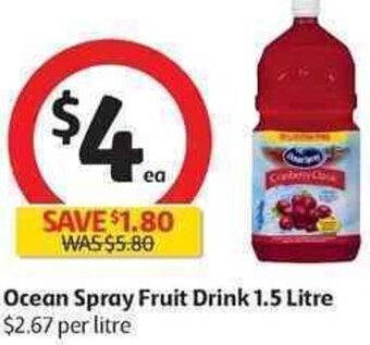 Coles Ocean Spray Fruit Drink 1,5 Litre offer