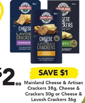 Drakes Mainland Cheese & Artisan Crackers 38g, Cheese & Crackers 50g or Cheese & Lavosh Crackers 36g offer