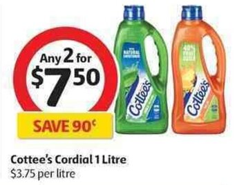Coles Cottee's Cordial 1 Litre offer