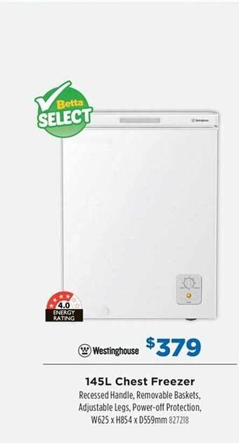 Betta Westinghouse 145l chest freezer offer