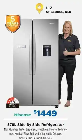 Betta Hisense 578l side-by-side refrigerator offer