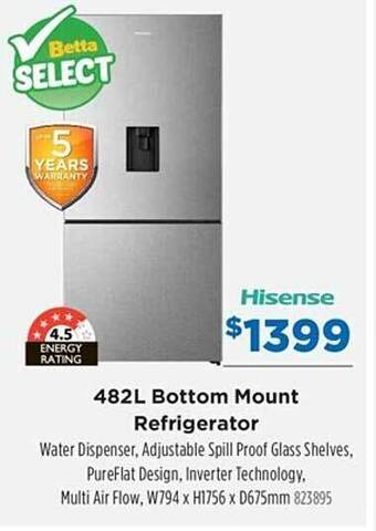 Betta Hisense 482l bottom mount refrigerator offer