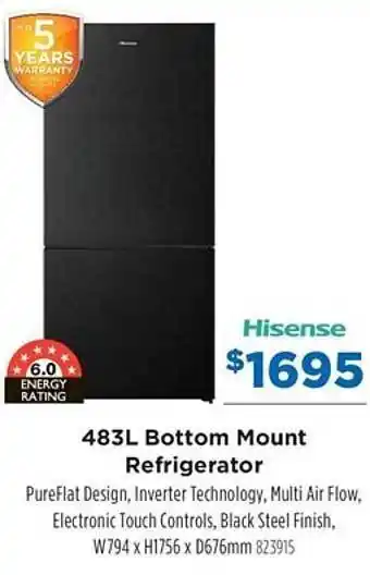 Betta Hisense 483l bottom mount refrigerator offer