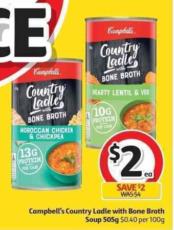 Coles Campbell's Country Ladle Bone Broth Soup 505g offer