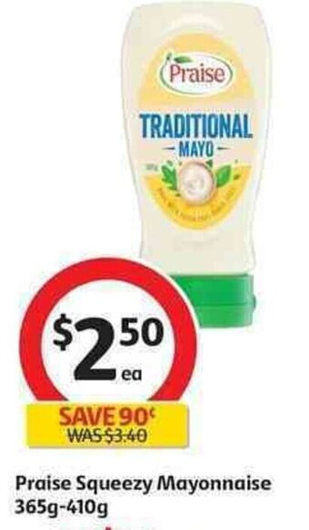 Coles Praise Squeezy Mayonnaise 365g-410g offer