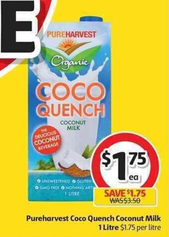 Coles Pureharvest Coco Quench Coconut Milk 1 Litre offer