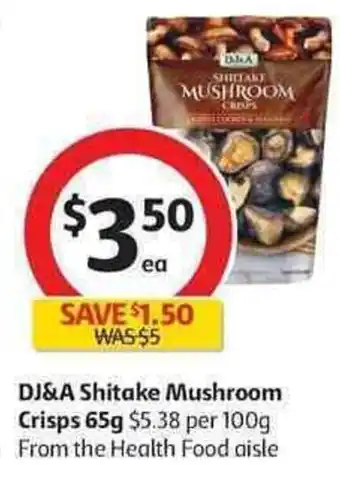 Coles DJ&A Shitake Mushroom Crisps 65g offer