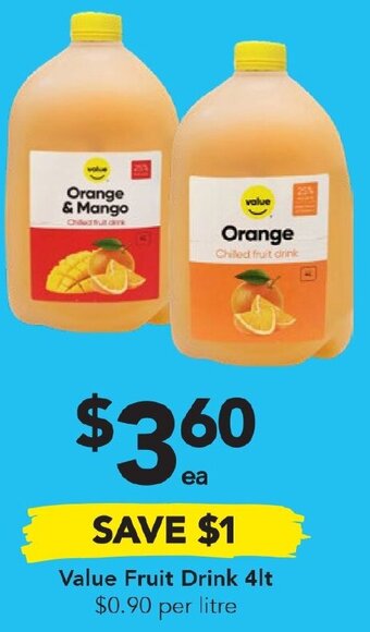 Drakes Value Fruit Drink 4lt offer