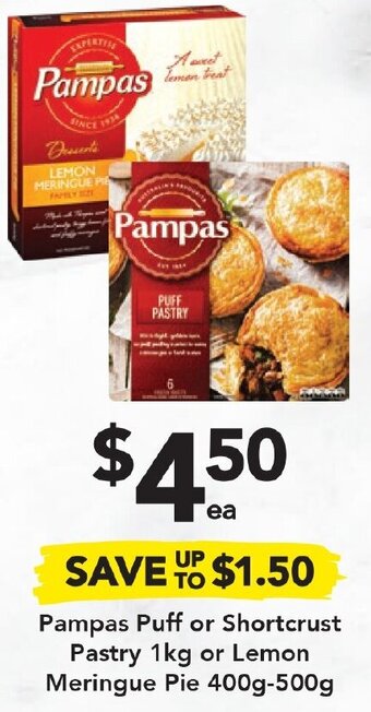 Drakes Pampas Puff Or Shortcrust Pastry 1Kg Or Lemon Meringue Pie 400g-500g offer