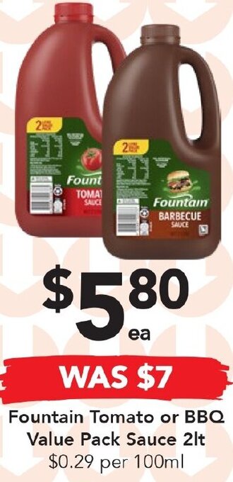 Drakes Fountain Tomato Or BBQ Value Pack Sauce 2lt offer