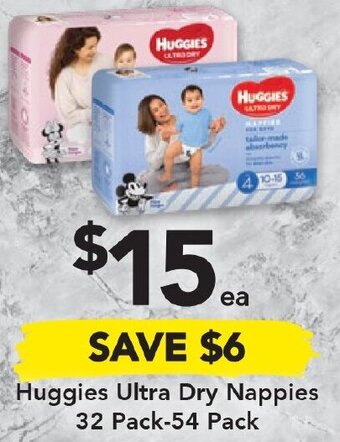Drakes Huggies Ultra Dry Nappies 32 Pack - 54 Pack offer