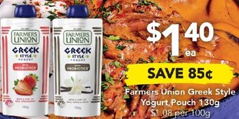 Drakes Farmers Union Greek Style Yogurt Pouch 130g offer