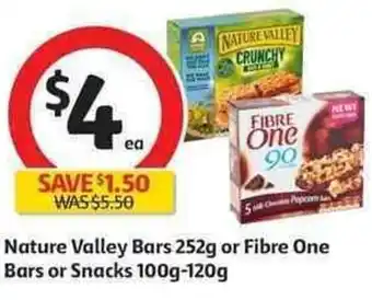 Coles Nature Valeey Bars 252g or Fibre One Bars or Snacks 100g-120g offer