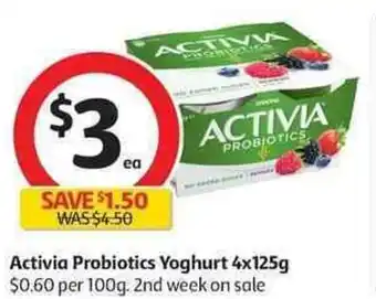 Coles Activia Probiotics Yogurt 4x125g offer