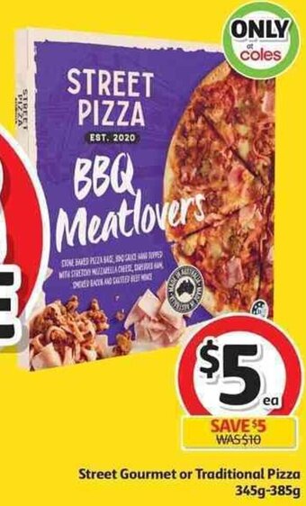 Coles Street Gourmet or Traditional Pizza 345g-385g offer